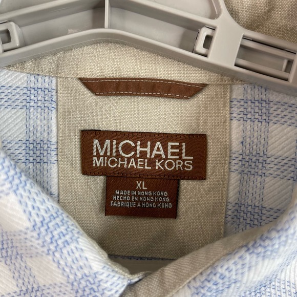 Michael Kors Womens Button Down Shirt Size XL Blue White Checkered - Picture 3 of 10